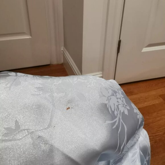 Ice Blue Satin Slip Dress Cinched Waist Split Front Floral Print Spaghetti Strap - Picture 6 of 6